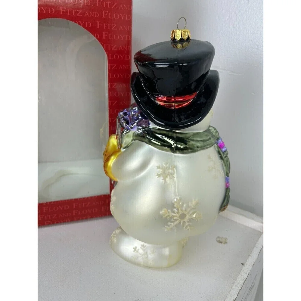 Vintage Fitz And Floyd Frosty Flakes Snowman Large Hand Blown Glass Ornament Rk